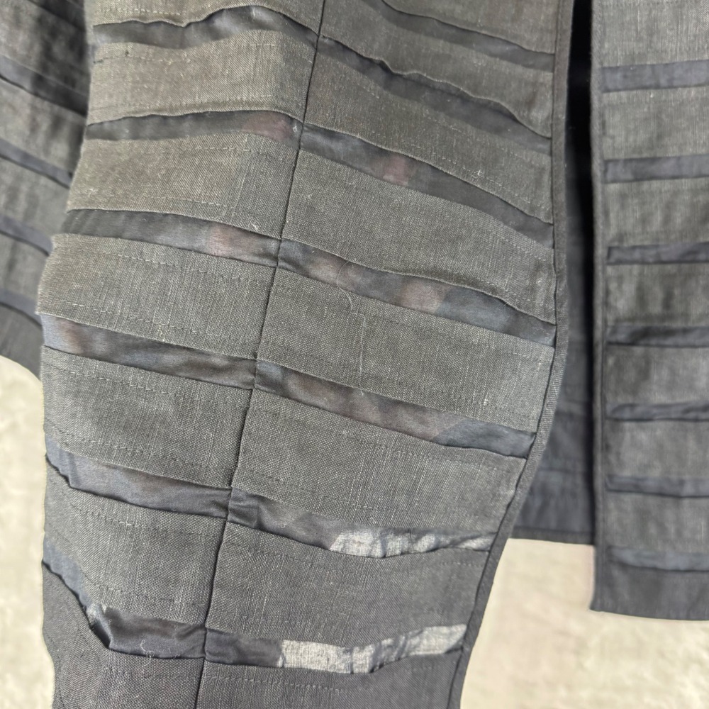 Chicos Open Front Jacket Women's L (sz 1) Black w/ Semi Sheer‎ Stripes (1391) - Picture 4 of 11